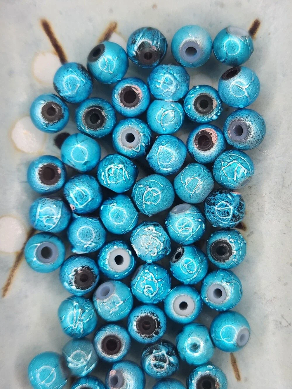 Vibrant Blue Spectra Crackle Foil Metallic Beads 6mm 50 Pcs Rare #155